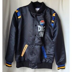 Pepsi Dig In Bomber Jacket Small Black Satin Snap Front Limited Edition USA Made